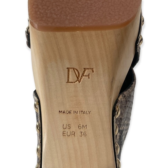 DIANE VON FURSTENBERG Wood Clog Platform Sandals, Snake, Size 6 - Picture 6 of 6